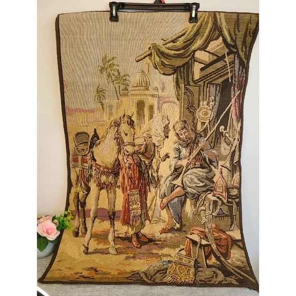 Vintage Arabian Market Scene Wall Hanging Tapestry 38.5"x26.5", Made In Belgium - Picture 1 of 3